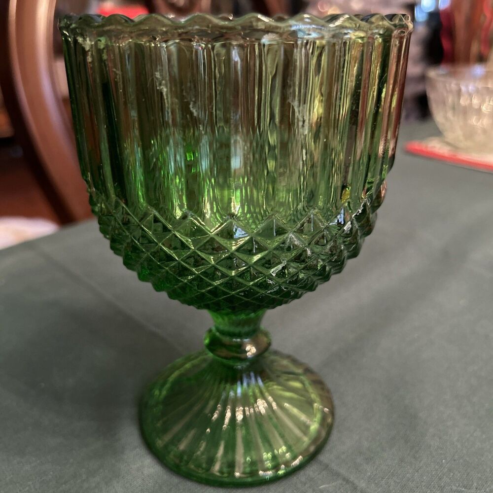 Vintage 1970’s Footed Pressed Glass Emerald Green Heavy Goblet/Chalice